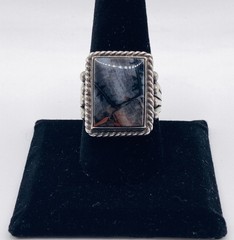 Vintage Sterling Silver Agate Signet Ring Size 9.75