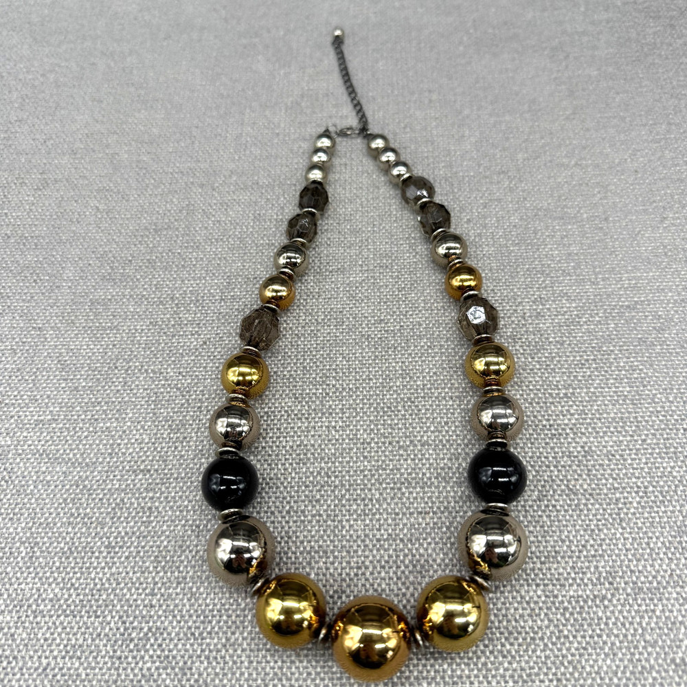 Vintage Necklace Metallic Tone Beads Adjustable Length Faceted Lucite 19 Inches
