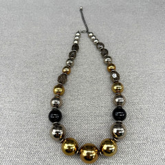 Vintage Necklace Metallic Tone Beads Adjustable Length Faceted Lucite 19 Inches