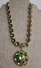 Watermelon Rivoli Necklace Vintage Signed Lisner 16″ READ Missing One Back Stone