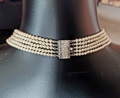 Vtg MARVELLA 5 Strand Champagne Color Faux PEARL NECKLACE – Rhinestone Clasp