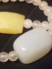 Asian Chinoiserie Bead Necklace & Yellow, Green,White Jade/jadeite, 35″sterling