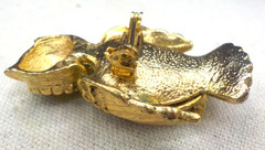 Vintage Gold Tone Owl Brooch Pin with Green Rhinestone Eyes