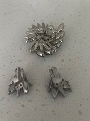 Vintage Mid Century Domed Rhinestone Brooch & Cip on Earrings Unsigned Juliana