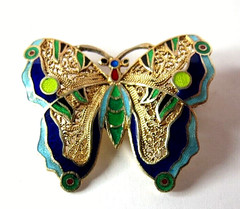 VTG ENAMEL 925 STERLING SILVER GOLD PLATED MULTICOLOR BUTTERFLY PIN BROOCH