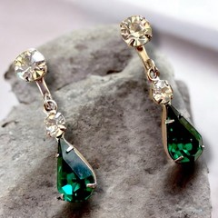 Green Rhinestone Earrings Drop Dangle Screw Back Clip Vintage Mid Century