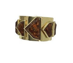 Jewelmint Faux Amber Cuff Bracelet Gold Tone 2.25” Diameter