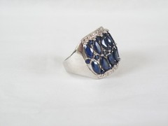 Vintage Sterling Silver 925 Natural Sapphire Diamond Statement Ring Size 7