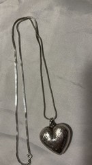 Vintage 925 Sterling Silver Engraved Puffy Heart Necklace 20” Woman’s Jewelry