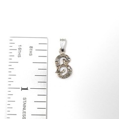 14K Solid White Gold Letter B Initial Diamond Pendant Necklace, Seven Diamonds