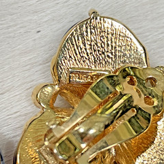 TRIFARI VTG Gold Tone Ruby Sapphire Emerald Cabochon & Crystals Clip On Earrings