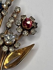 Antique Edwardian Style Rhinestone Floral Spray Brooch Trombone Clasp Signed