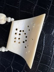 VTG Necklace Natural Carved Bovine Bone Silvertone Barrel Clasp 30” Handcrafted