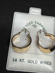 Vintage Solid 14kt Gold Earwire Gold Plated Hoop Earrings 2.6g NOS