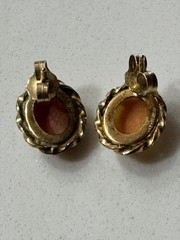 Vintage 12K Gold Filled Shell Cameo Brooch And Earrings Set Matching Mid Century