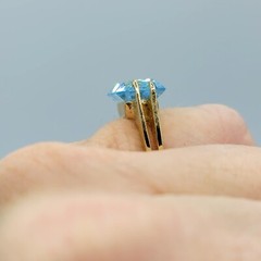 Vtg Sz 5 Ring Lg Aqua Blue Cubic Zirconia 18KGE Gold Electroplated Jewelry StyL2