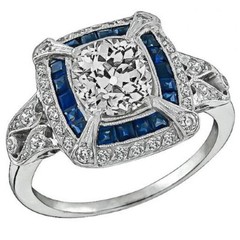 Vintage Style 2.90 Ct Lab-Created Diamond & Sapphire Engagement Ring 925 Silver