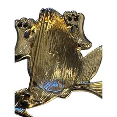 Vtg Lauren Conrad Enamel Leaping Frog Brooch Gold Tone Rhinestone Pin Signed LC