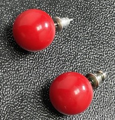 Vintage 10mm Red Lucite Ball Earrings