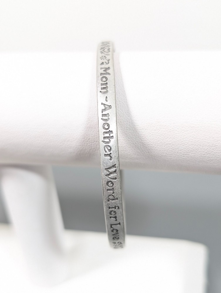 Vintage Pewter Mom Angel Love Bangle Bracelet 8.5 in