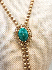 Vtg. Avon Gold Tone Faux Turquoise Lariat Bolo Necklace Adjustable Tassels 38″