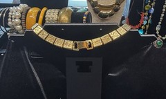 ⁠Vintage HOBE Gold Tone Necklace Block Links Tassel Drop Egyptian Modernist 70s⁠
