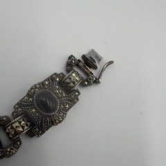 VTG Judith Jack Sterling Silver Marcasite Black Onyx Panel Bracelet 7.5″ 46g