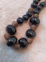 Vintage Graduated Varied Black Shiny Cool Beaded Necklace With Metal Spacers