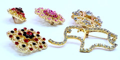 Lot of 5 Gold Tone & Multicolor Rhinestones Brooches Contemporary L-17