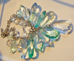 Vintage Clear & Teal Lucite Teardrop Statement Necklace By Graziano! Stunning!!!
