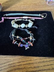 Vintage to now lot of 4 stone wood leather cloth beaded bracelets
