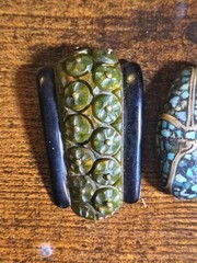 3pc Vtg 1930s Art Deco Jewelry Lot Carved Celluloid Pendant Turquoise Buckle