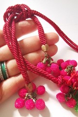 MIRIAM HASKELL HESS 20’S RED SILK CORD & LUCITE CHAIN CHOKER SUGAR BEAD CLUSTERS