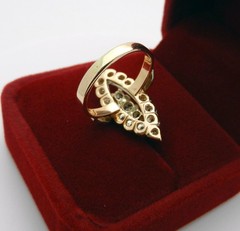 Vintage Solid 14k 585 Rose & White Gold Cluster Diamonds Navette Ring size 5.5