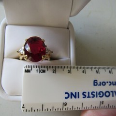 Vintage Cocktail Ring Red Center Stone & White Rhinestones Size 7.5 in Ring Box