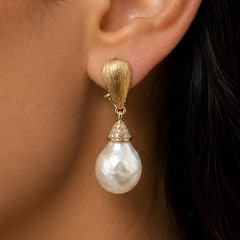 14K YELLOW GOLD DIAMOND & PEARL DROP EARRINGS – 0.20 CTW DIAMONDS + 12MM PEARLS