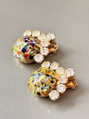 Vintage Verified JULIANA Millefiori Brooch & Earring Set, Yellow Harlequin Multi
