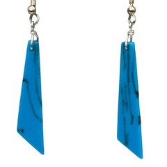 Vintage Howlite Slab Blue Dangle Earrings Marble Statement Jewelry 2″ Southwest