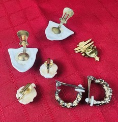 MCM Enamel Christmas Jewelry Lot Clip On Earrings Tree Pin Santa Bells Holiday