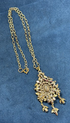 Vintage 60s Hollycraft Ornate Rhinestone Necklace Pendant Yellow Brown Gold Tone