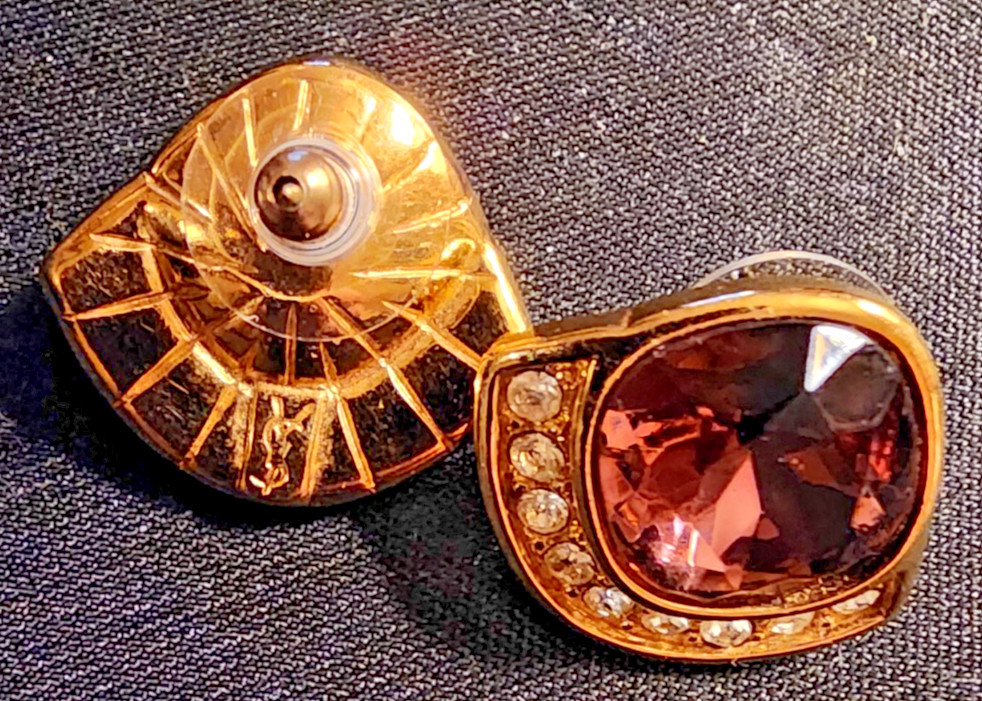 Vintage Yves Saint Laurent (YSL) Chunky Purple & Crystal Rhinestone Earrings