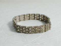 Vintage Silver Tone CU Rhinestone Linked Women Bracelet 7 inches