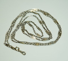 Art Deco German Silver Gustav Hauber Muff Guard Chain Necklace Bar Links Rivets