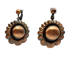 Vintage Copper color Clip Floral Earrings and Adjustable Ball Ring