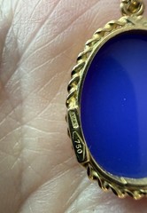 18k Gold Blue Agate Cameo Pendant Made In Italy