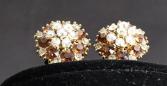 Trifari Rhinestone Amber AB Gold Tone Mid Century Necklace/Clip Earring Set *WOW