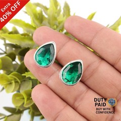 Sterling Silver May Natural Green Emerald Classic Father Gifts Unique Cufflinks