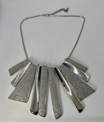 Vintage Sliver Tone Statement Necklace Slide Multiple Pendant Chain Choker 18”