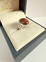 Vintage 925 Sterling Silver Fossil Bone Statement Ring Size 6.5 Oval
