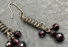 Rare Victorian Sterling Silver Bohemian Red Garnet Corkscrew Dangle Earrings